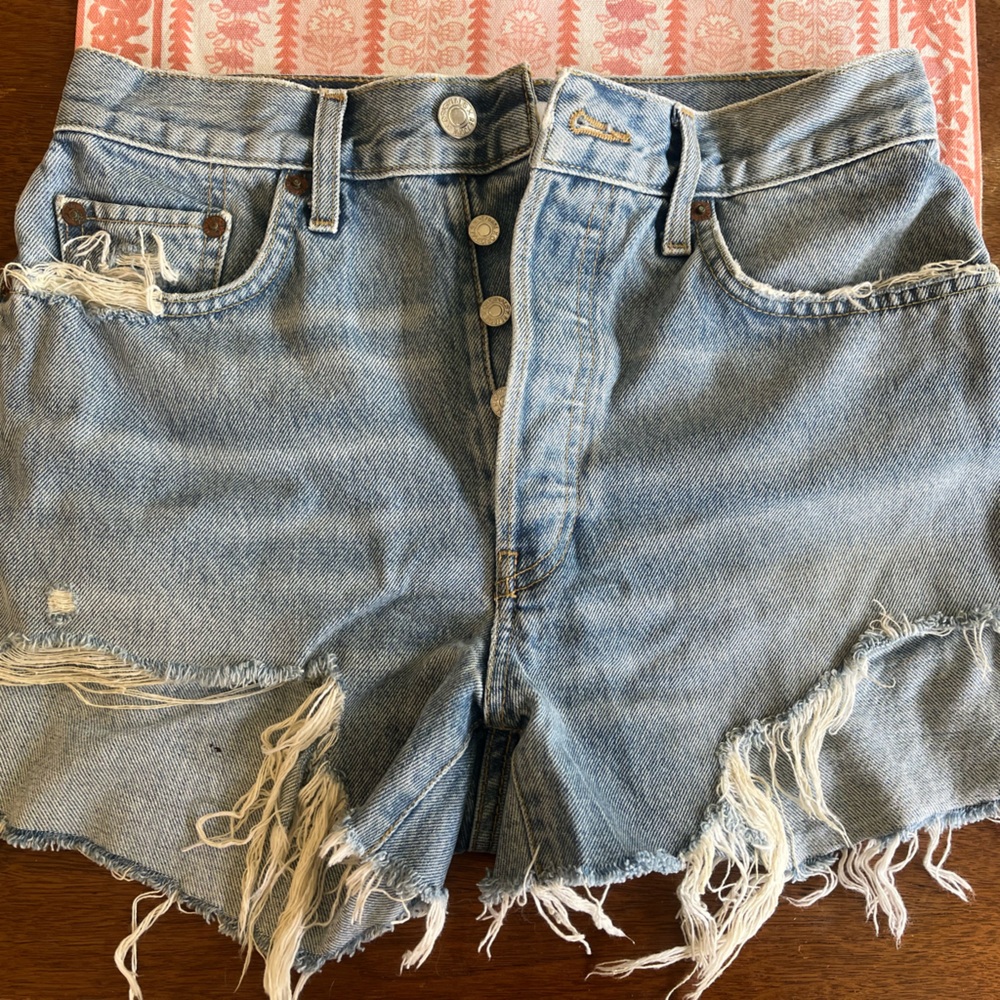 REDONE Distressed Denim Shorts